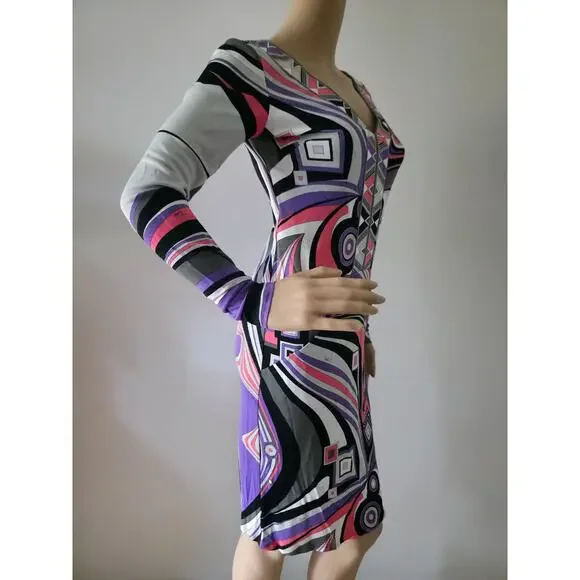 Emilio Pucci Purple Multicolor Signature Print Summer Dress S sz -  joarbit.com